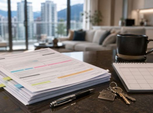 Real estate offer documents with keys and marked sections for negotiation terms.