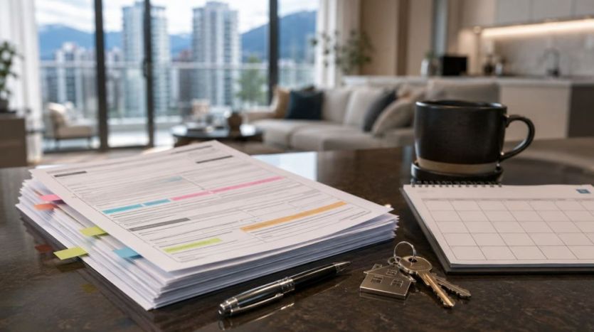 Real estate offer documents with keys and marked sections for negotiation terms.