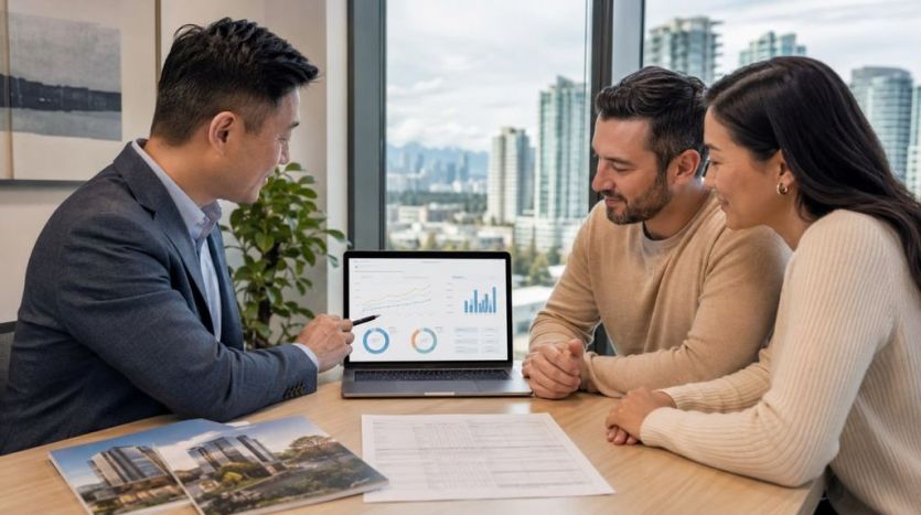 Advisor reviewing interest rate scenarios and buying power with clients.