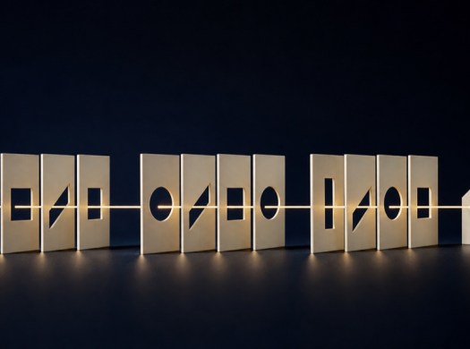A beam passes through twelve verification apertures before reaching a home