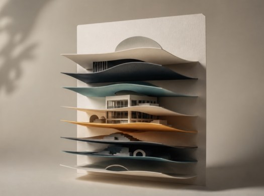 Layered paper sculpture showing a commercial lease abstract as one integrated building overview