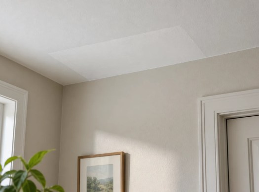 A lighter rectangular ceiling patch is visible above a door in a naturally lit room.