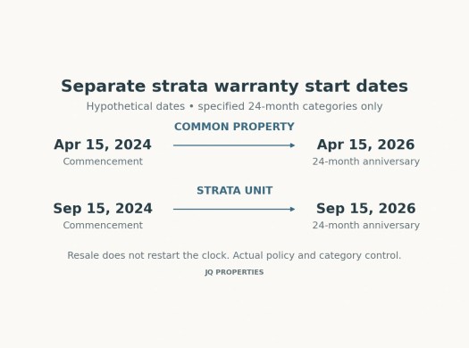 Two hypothetical warranty tracks, with April 2024 and September 2024 starts and their separate 24-month anniversaries.